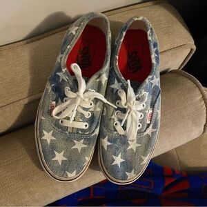 Vans Authentic Blue Denim and White Stars Canvas Shoes
